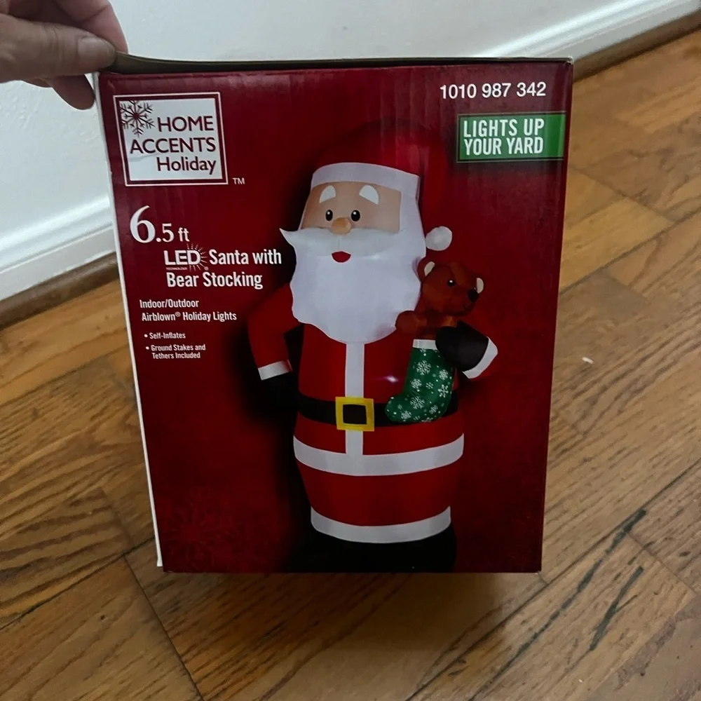 Inflatable Santa Claus with Teddy Bear - Red and White